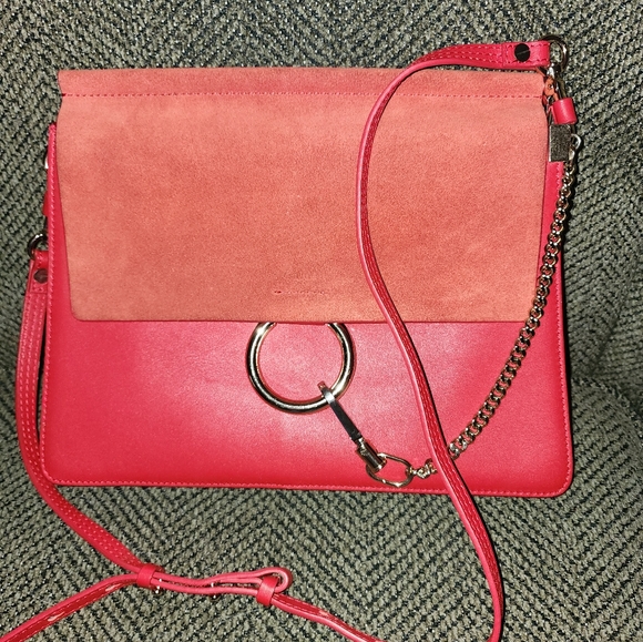 Beautiful Chloe Red Suede/Calfskin ❤️ Faye Bag! 10 by 12 in. - Picture 7 of 7